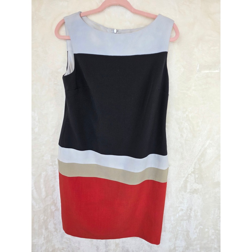 Studio One‎ New York Womens Colorblock Sheath Dress Red Black Grey Size 14